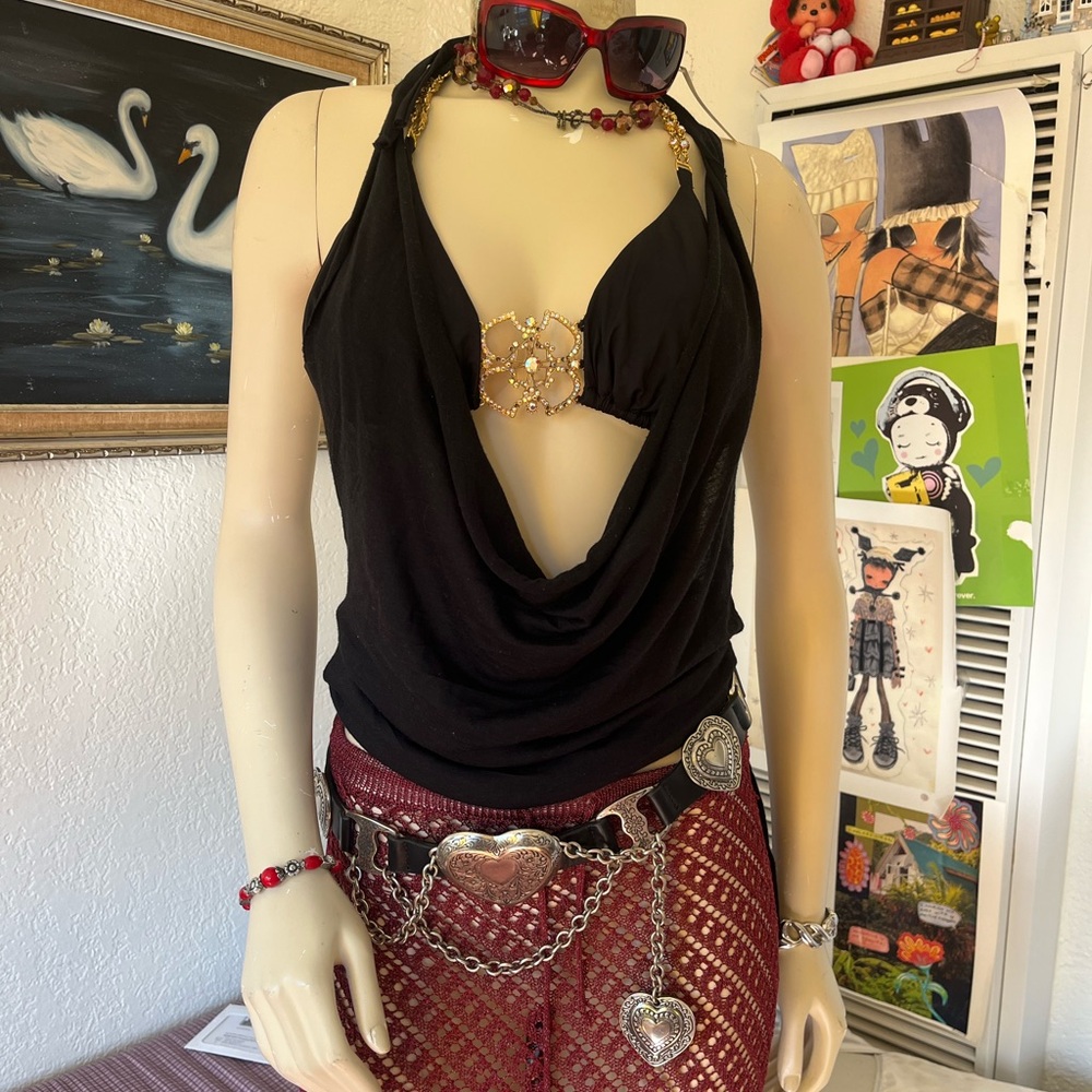 Black Draped Halter Crowl Neck Top